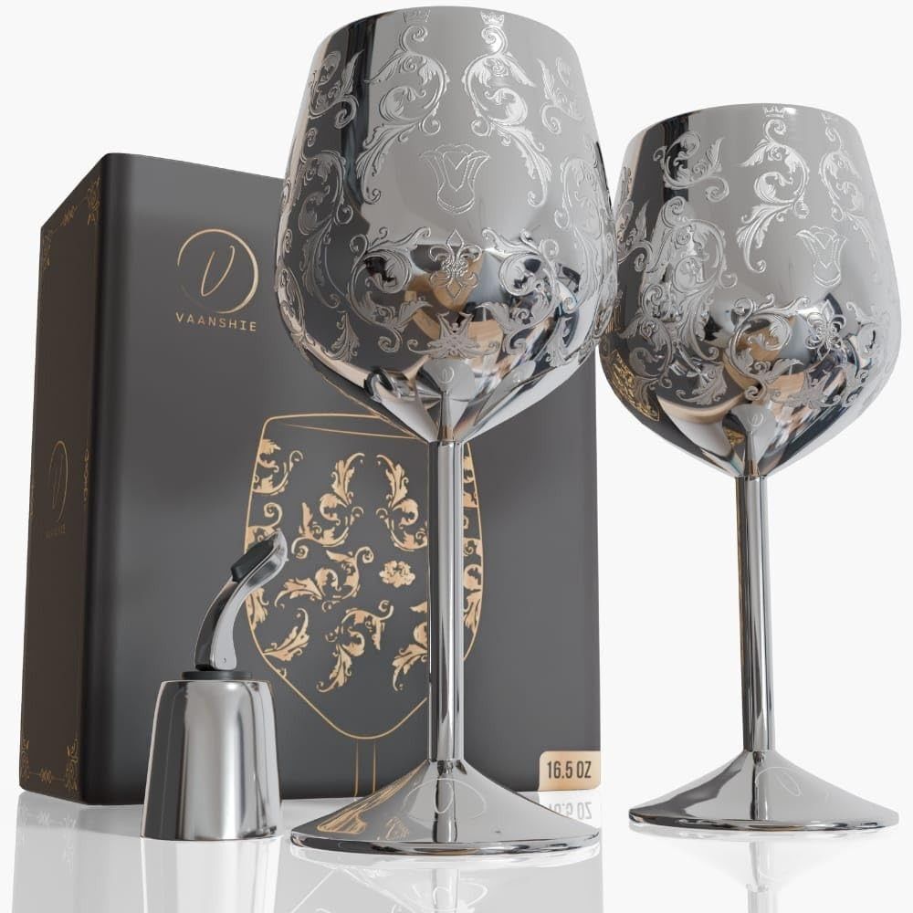 17oz Stainless Steel Wine Glasses [Set of 2] – Black Royal Goblets